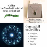 Colier Argint 925 cu Moldavit natural brut 3 gr - talisman de transformare