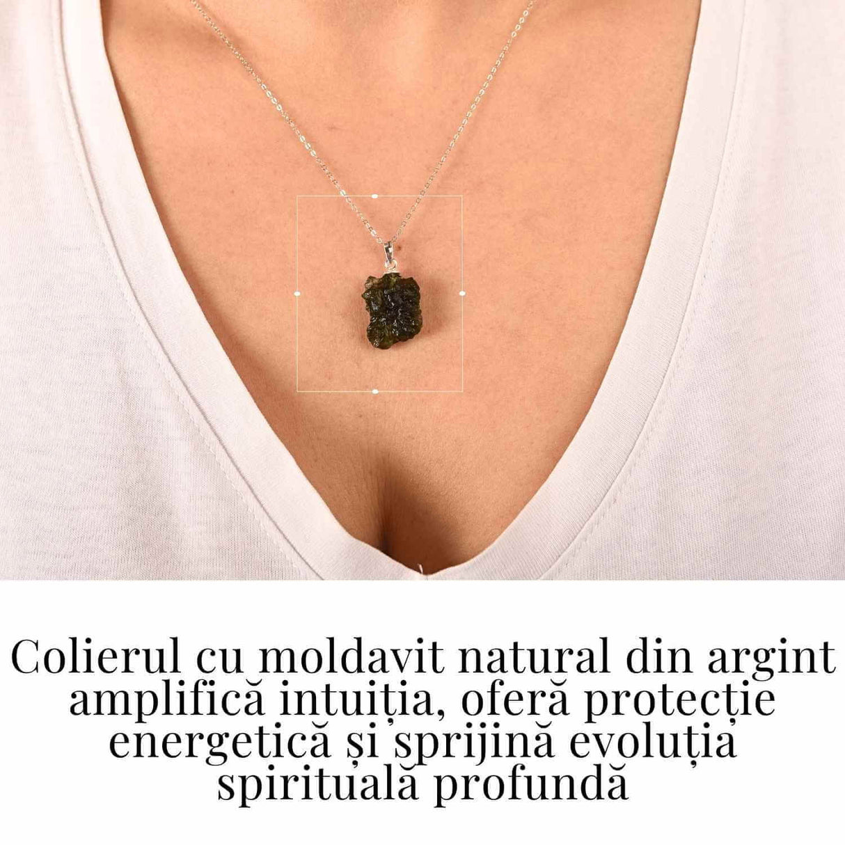 Colier Argint 925 cu Moldavit natural brut 2.2 g -sprijin discret pentru reflectie si calm