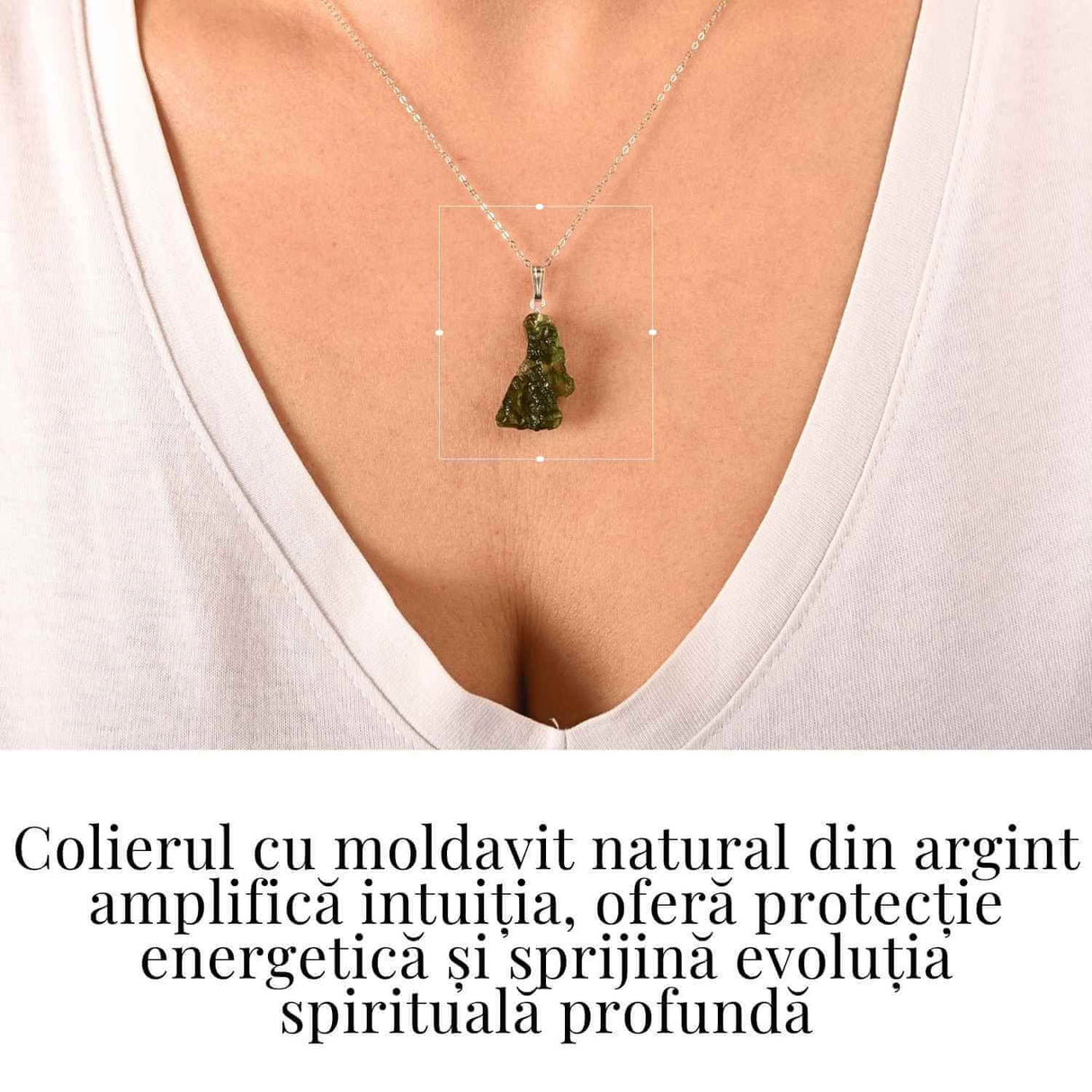 Colier Argint 925 cu Moldavit natural brut 2.2 g -claritate interioara