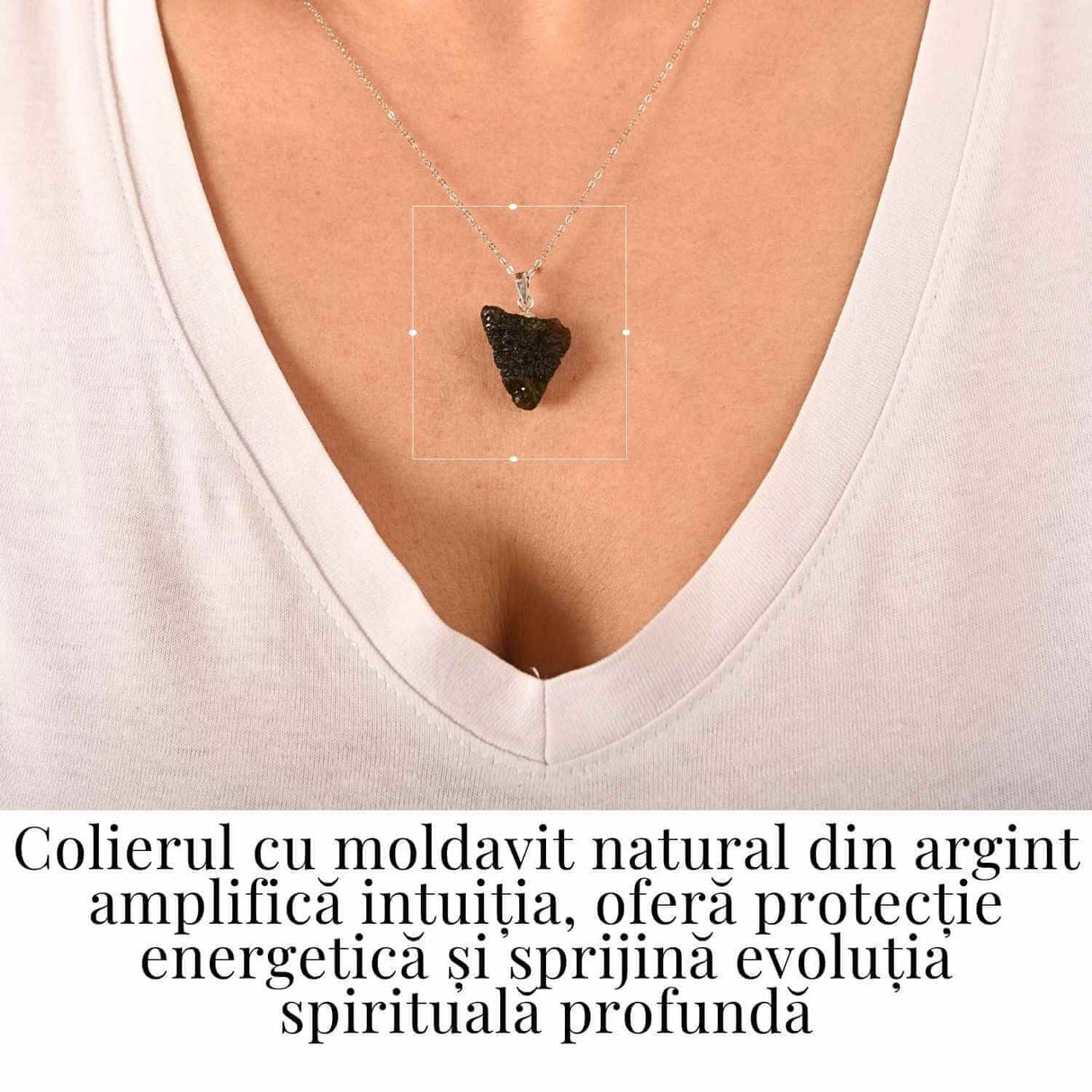 Colier Argint 925 cu Moldavit natural brut 2.7 g - claritate emotionala si conectare cu intentiile tale