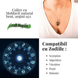 Colier Argint 925 cu Moldavit natural brut 3.3 g - Sustinere Simbolica pentru Introspectie si Sens