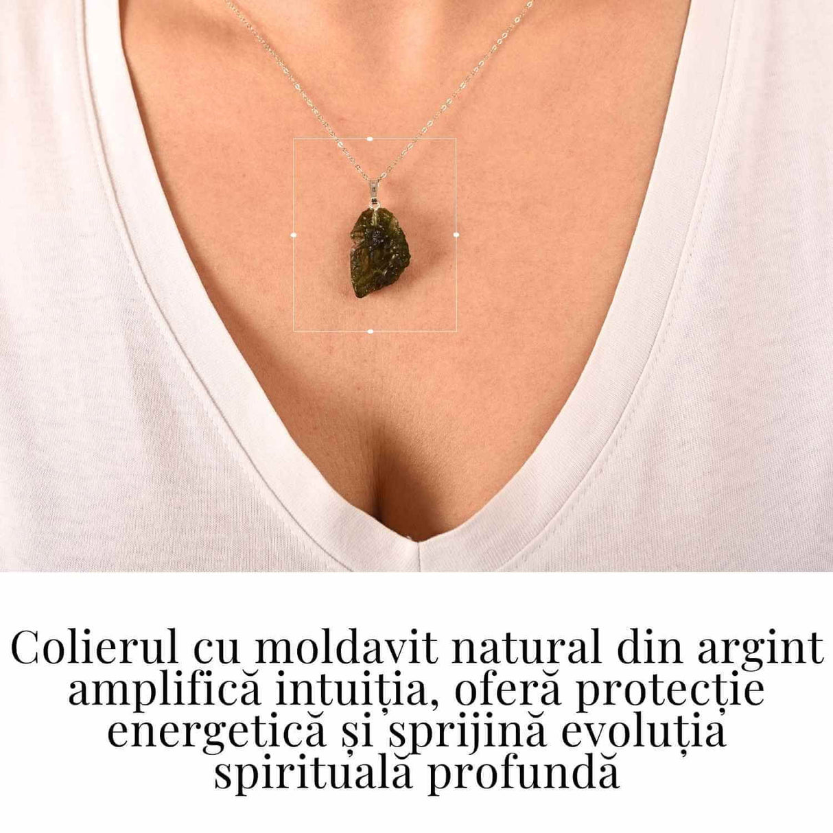 Colier Argint 925 cu Moldavit natural brut 2.9 g - o ancora simbolica pentru transformare blanda