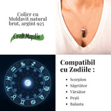 Colier Argint 925 cu Moldavit natural brut 2.7 g - Obiect cu Energie de Reannoire si Claritate Personala