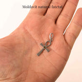 Colier Argint 925 Crucea ANKH cu Moldavit natural fatetat - simbol al vietii si transformarii