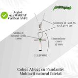 Colier Argint 925 Crucea ANKH cu Moldavit natural fatetat - simbol al vietii si transformarii