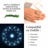 Inel argint 925 cu Moldavit natural forma neregulata 49-50/5 - Talisman de transformare spirituala