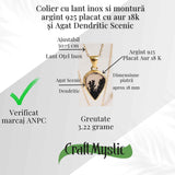 Colier lant inox cu pandantiv montura pe argint 925 placat cu aur 18k si Agat Scenic Dentritic - Claritate si echilibru emotional