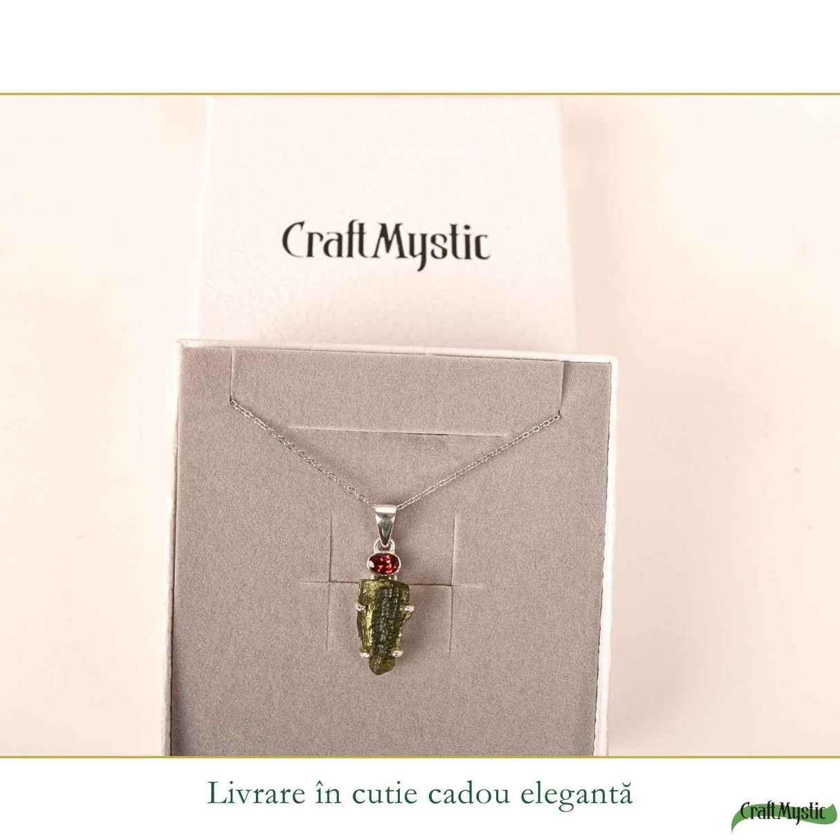 Colier argint 925 cu Moldavit si Chihlimbar Natural – Echilibru si Claritate Interioara