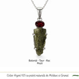 Colier argint 925 Moldavit si Granat Natural – Energie, Curaj si Transformare