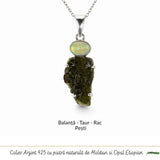 Colier Argint 925 cu Moldavit si Opal Etiopian – Intuitie si Transformare