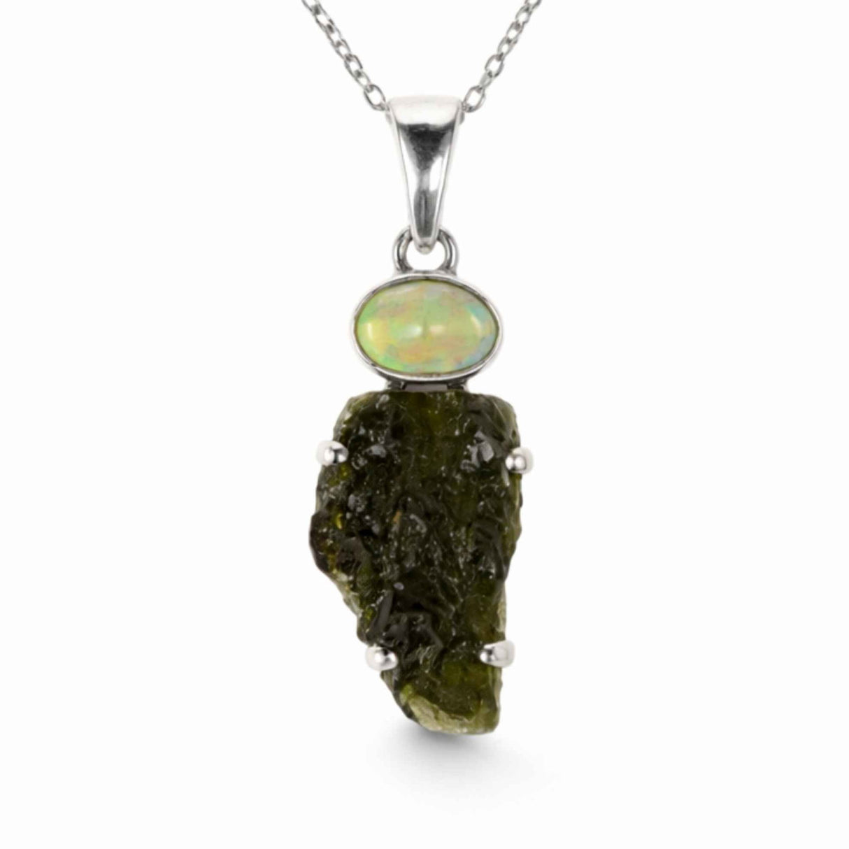 Colier Argint 925 cu Moldavit si Opal Etiopian – Intuitie si Transformare