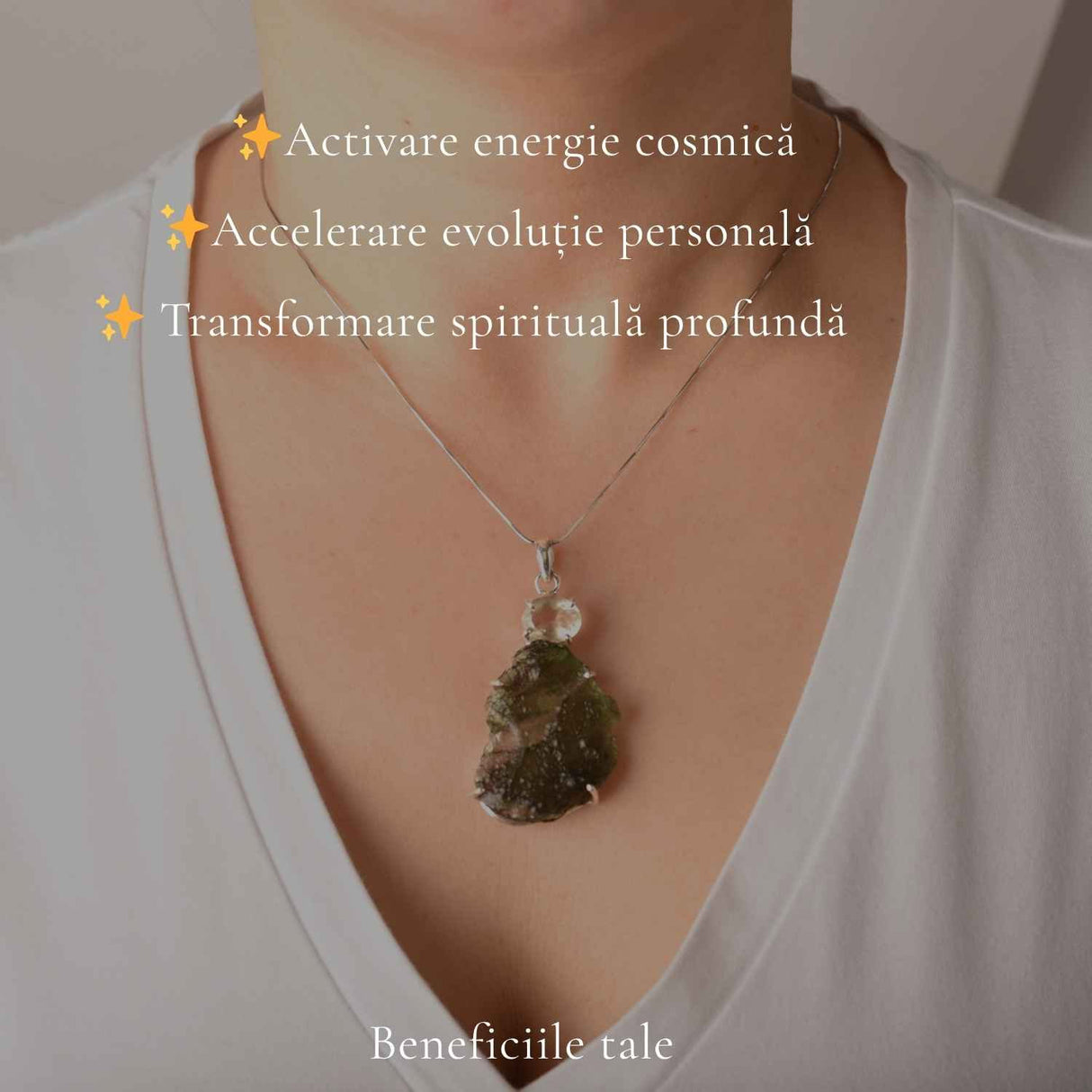 Colier Argint 925 cu Moldavit Brut Natural – Transformare si Energie Autentica