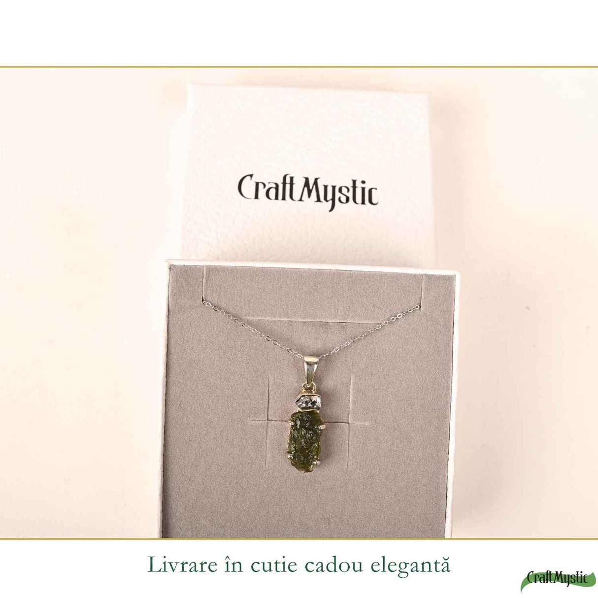 Colier Argint 925 cu Moldavit si Meteorit Brut – Transformare si Energie Cosmice