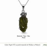 Colier Argint 925 cu Moldavit si Meteorit Brut – Transformare si Energie Cosmice