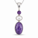 Colier Argint 925 cu Charoit, Perla si Ametist– Calm si Echilibru Emotional