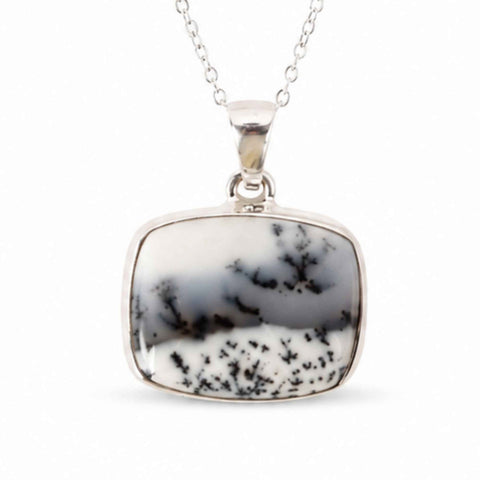 925 Silver Necklace with Square Dendritic Opal – Clarity and Inner Balance