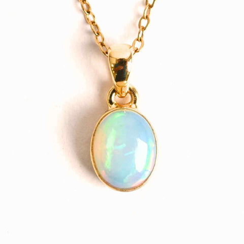 Stainless Steel Chain Necklace with Ethiopian Opal, 925 Silver Setting with 18K Gold - Clarity and Intuition