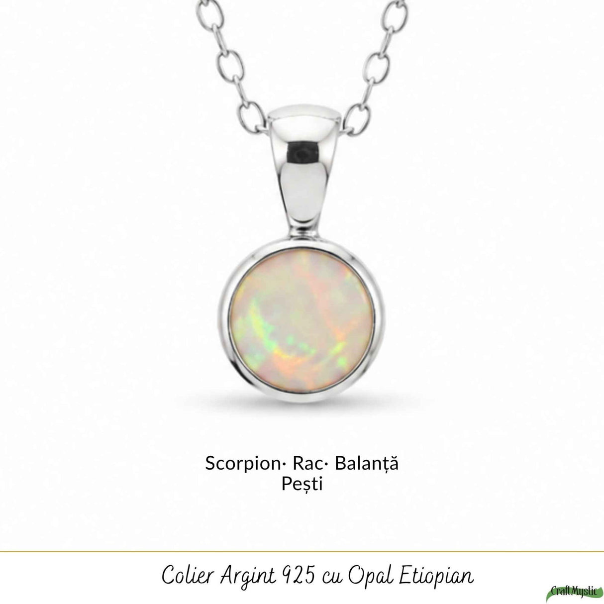 Colier Argint 925 cu Opal Etiopian Rotund – Energie Pozitiva si Claritate Interioara
