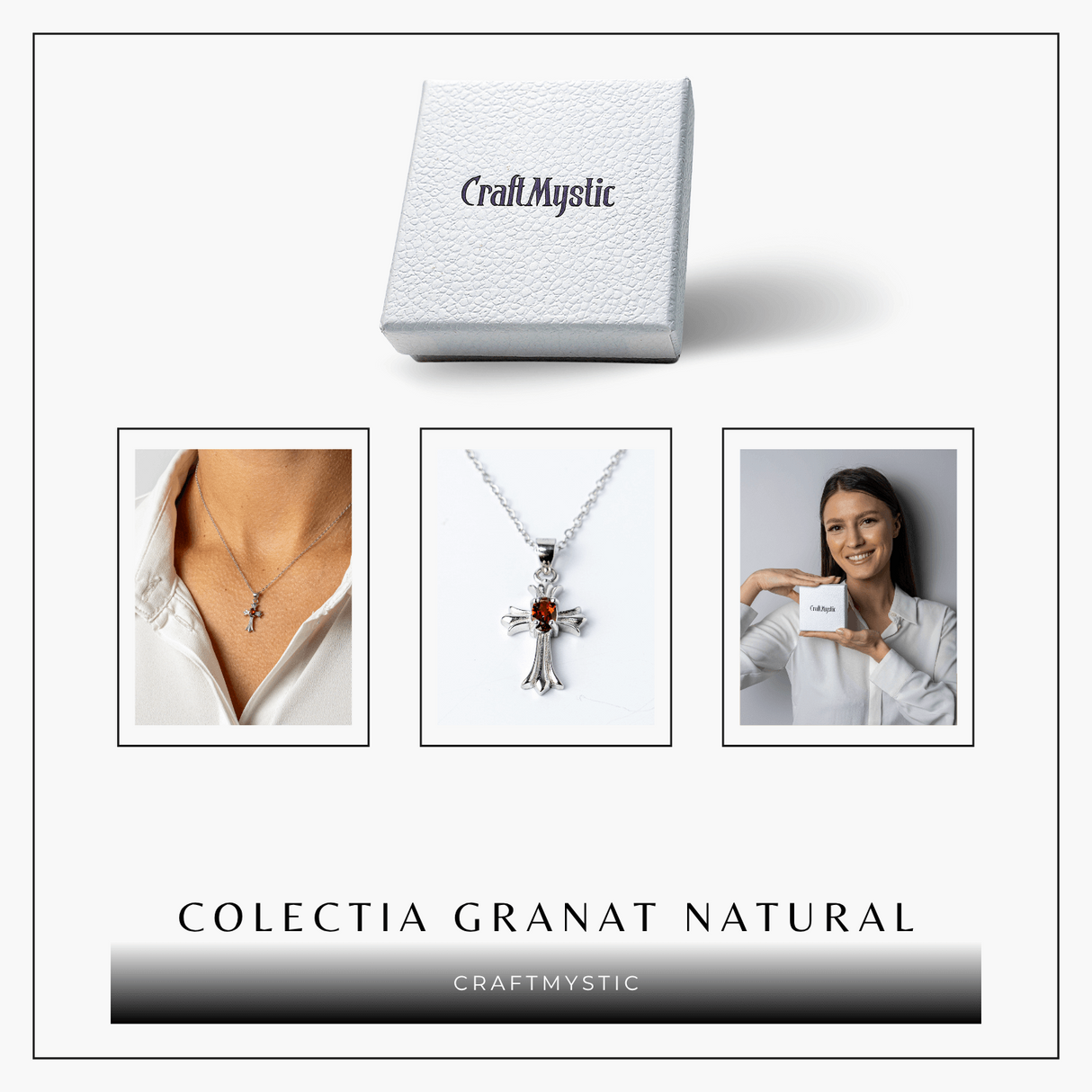 Colier Argint 925 cu Granat Natural in Forma de Cruce - Energie, Pasiune si Protectie Divina