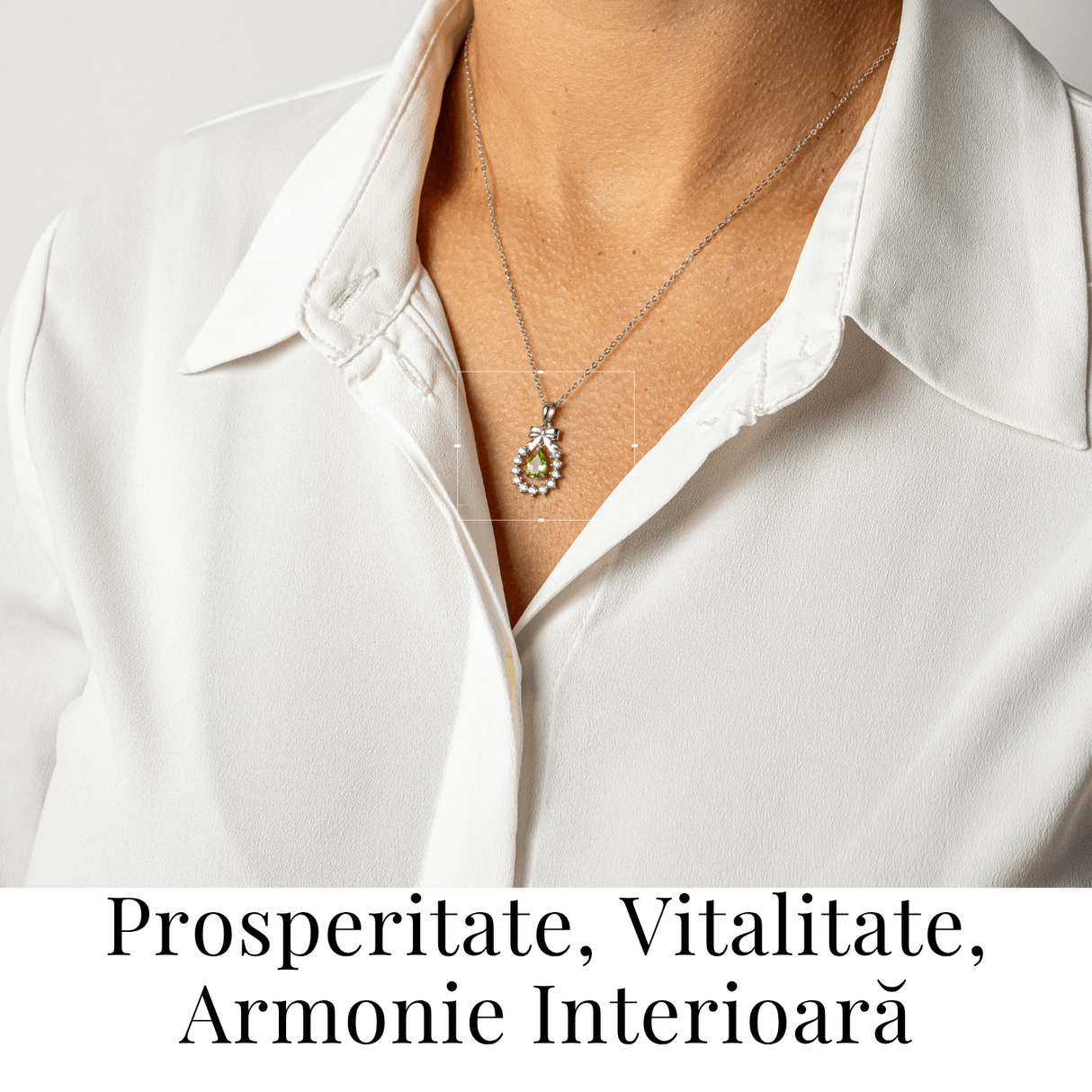 Colier Argint 925 cu Peridot Natural si Zirconiu - Pandantiv Ghirlanda cu Fundita, Simbol al Armoniei si Prosperitatii