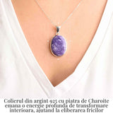 Colier Argint 925 cu Charoite Ovala - Transformare Spirituala si Curaj Interior