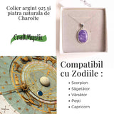 Colier Argint 925 cu Charoite Ovala - Transformare Spirituala si Curaj Interior
