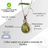 Colier Argint 925 cu Peridot Natural in Forma de Lacrima - Lumina, Vindecare si Armonie Interioara