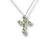 Colier Argint 925 cu Crucifix din Peridot Natural si Zirconiu - Simbol al Prosperitatii, Vitalitatii si Armoniei Interioare