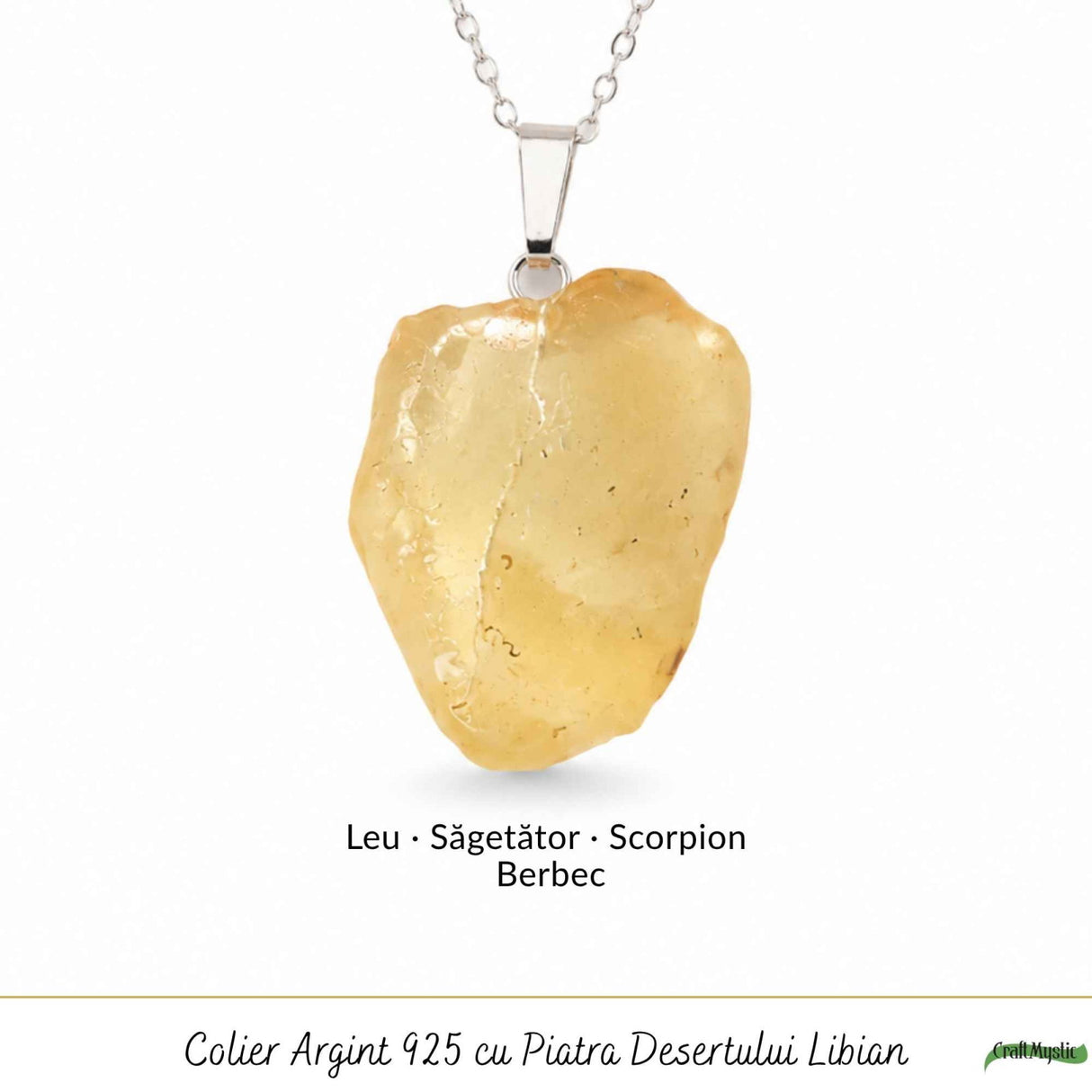 Colier Argint 925 cu Piatra Desertului Libian Brut – Protecte si Energie Solara