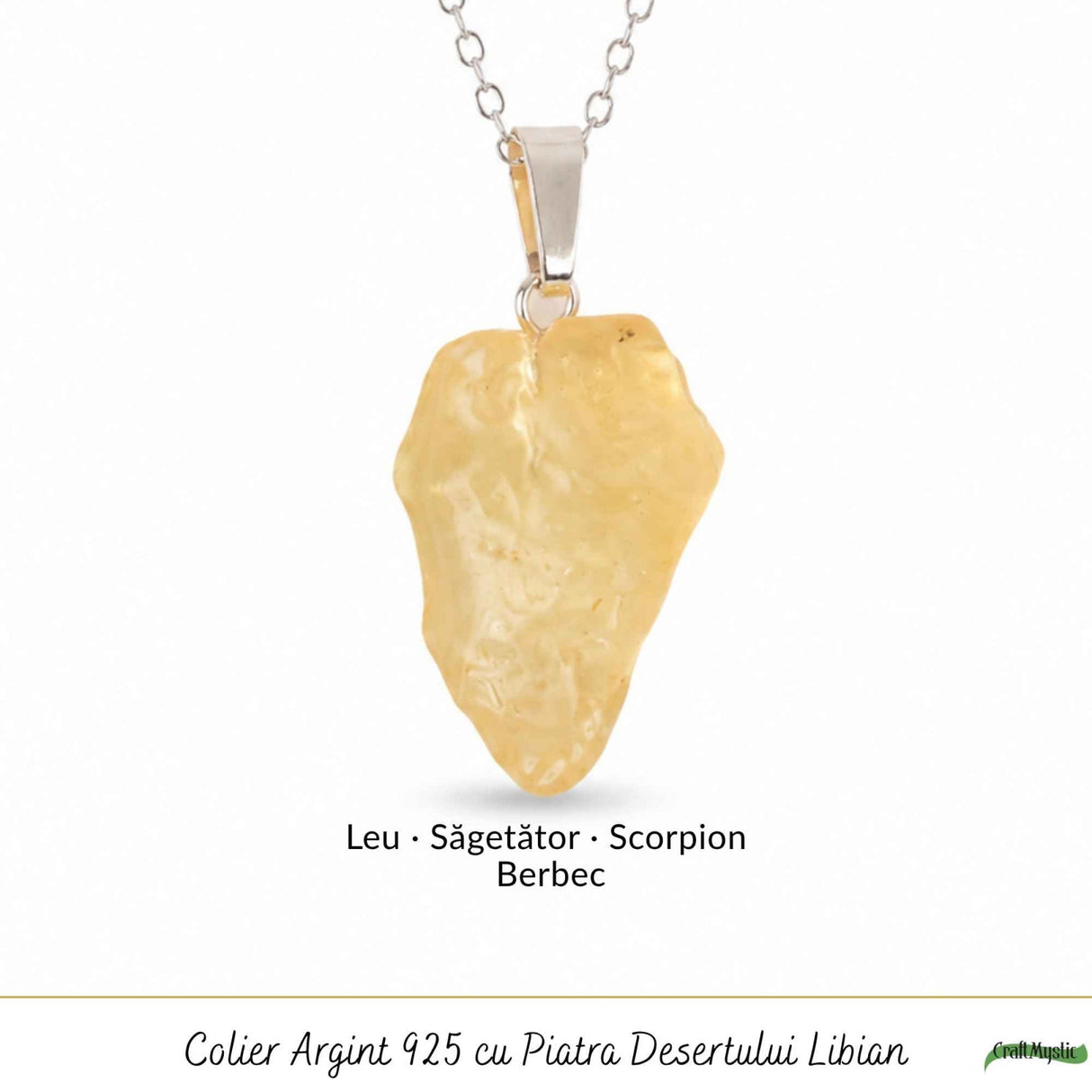 Colier Argint 925 cu Piatra Desertului Libian Neuniforma – Energie si Protectie