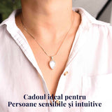 Colier Argint 925 cu Piatra Lunii Curcubeu Fatetat - Bijuterie pentru Echilibru Emotional, va4 - 3.2-3.8 gr