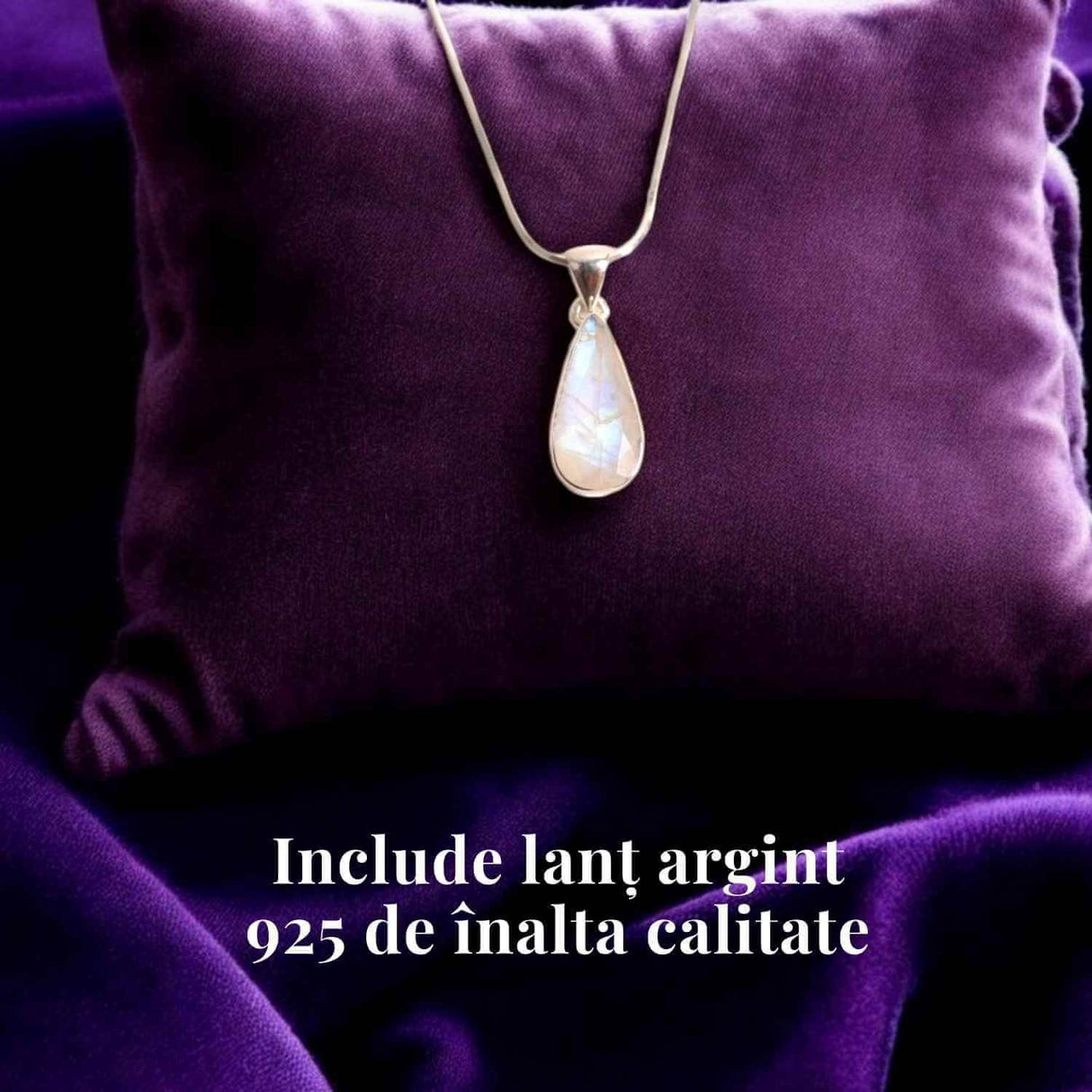 Colier Argint 925 cu Piatra Lunii Curcubeu Fatetat - Bijuterie pentru Echilibru Emotional, va4 - 3.2-3.8 gr