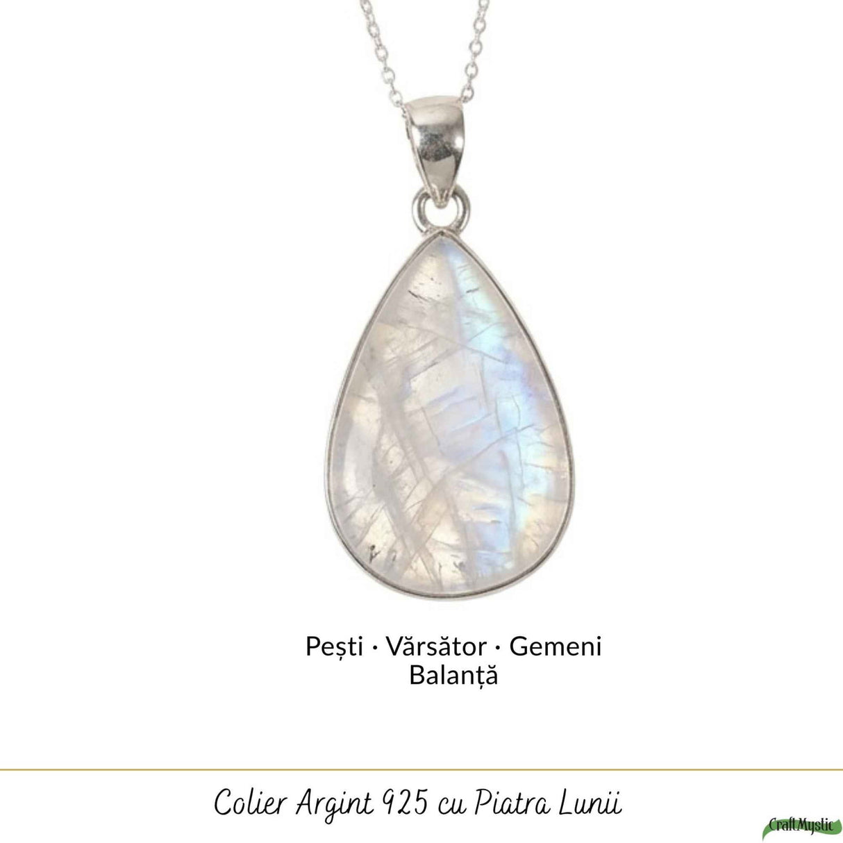 Colier Argint 925 cu Piatra Lunii Lacrima – Intuitie si Feminitate Eleganta