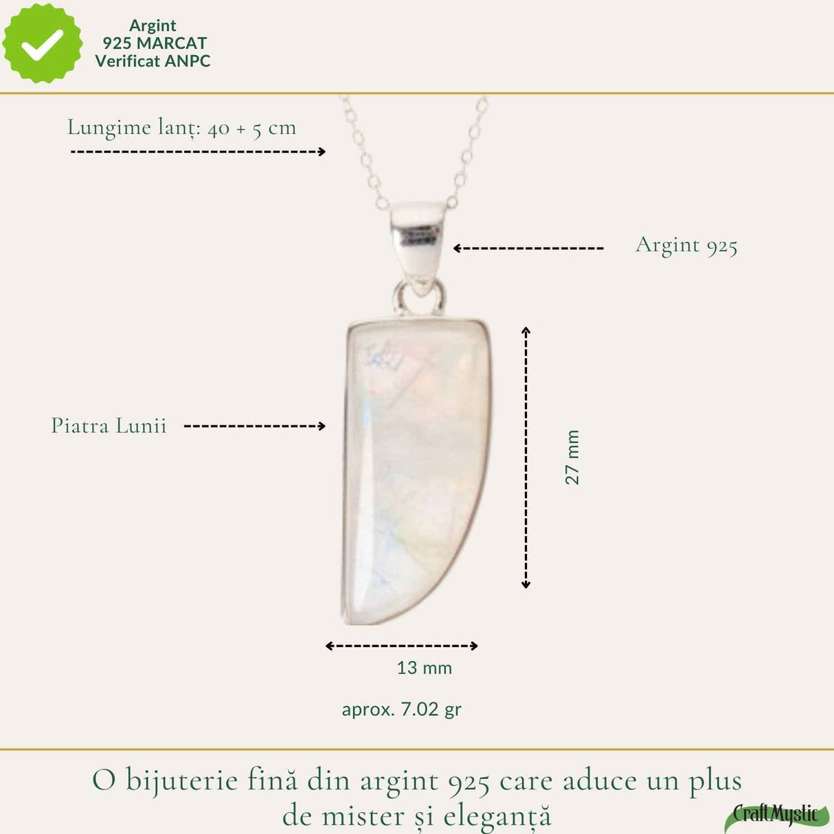 Colier Argint 925 cu Piatra Lunii Neuniform – Intuitie si Echilibru Emotional