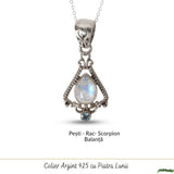 Colier Argint 925 Floare cu Piatra Lunii si Topaz Albastru – Echilibru si Claritate
