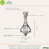 Colier Argint 925 Floare cu Piatra Lunii si Topaz Albastru – Echilibru si Claritate
