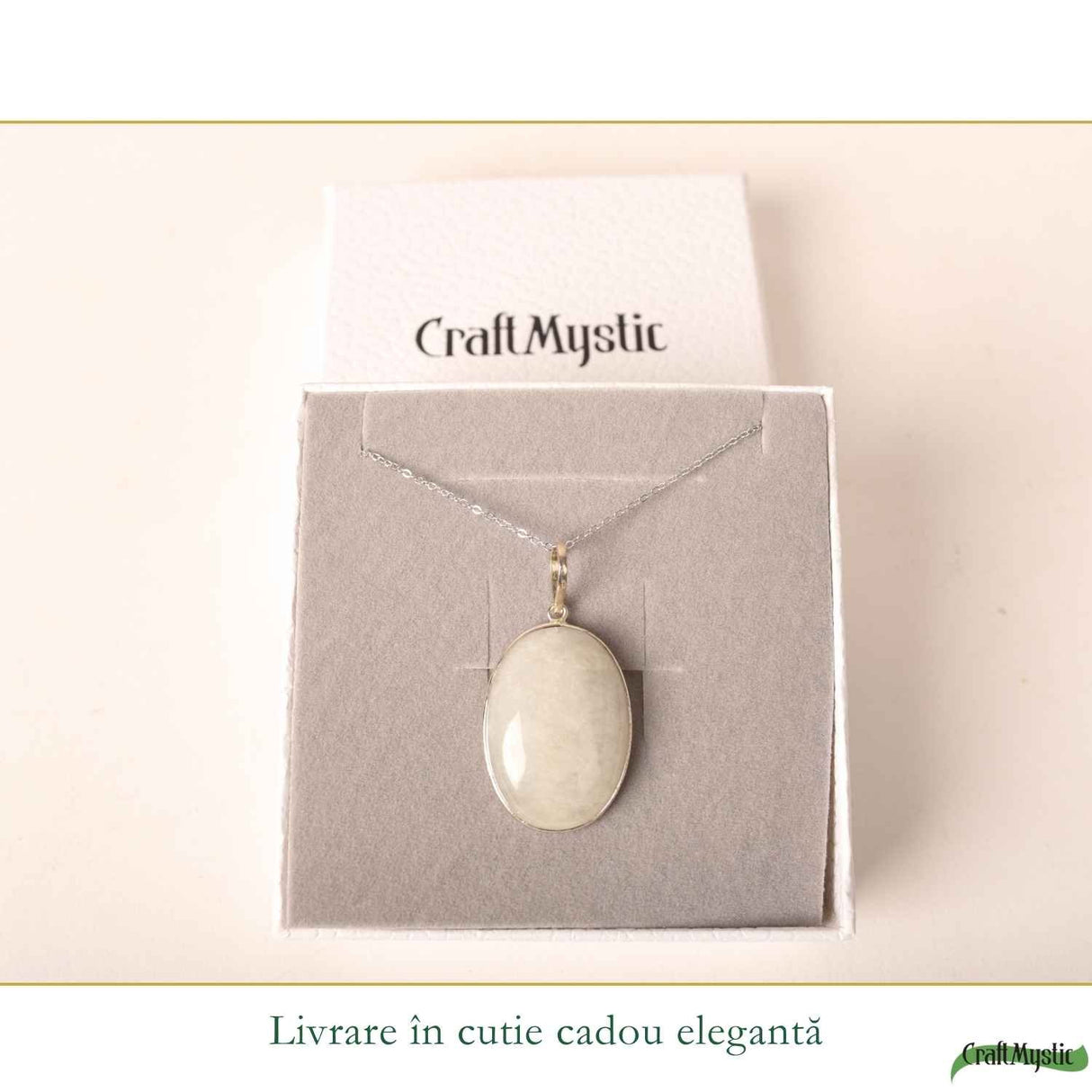 Colier argint 925 piatra lunii oval – intuitie si echilibru interior