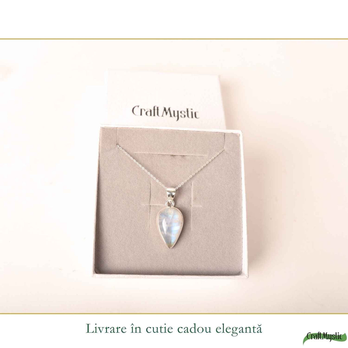Colier Argint 925 cu Piatra Lunii Lacrima – Intuitie si Echilibru Feminin