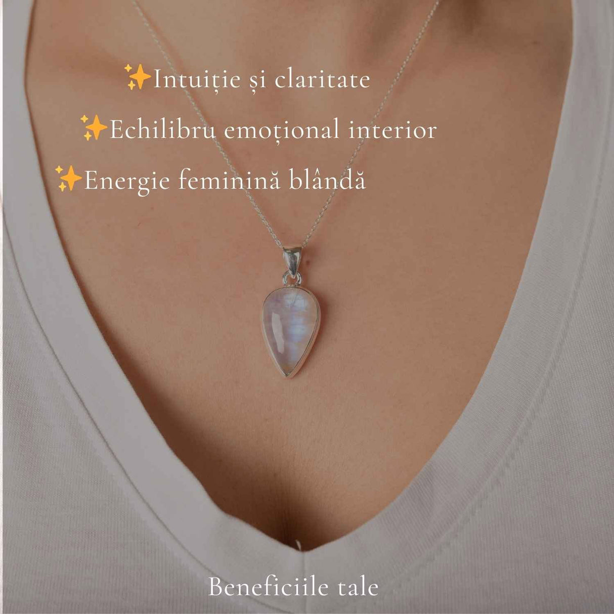 Colier Argint 925 cu Piatra Lunii Lacrima – Intuitie si Echilibru Feminin