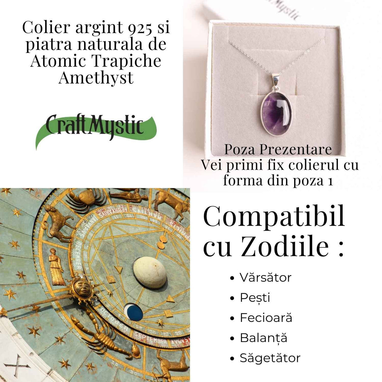 Colier argint 925 cu piatra naturala Atomic Trapiche Amethyst in forma de lacrima - Purtator al Luminilor Spirituale