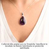 Colier argint 925 cu piatra naturala Atomic Trapiche Amethyst in forma de lacrima - Purtator al Luminilor Spirituale
