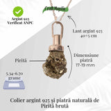 Colier Argint 925 cu Piatra Naturala de Pirita Bruta - Protectie si Energie Abundenta