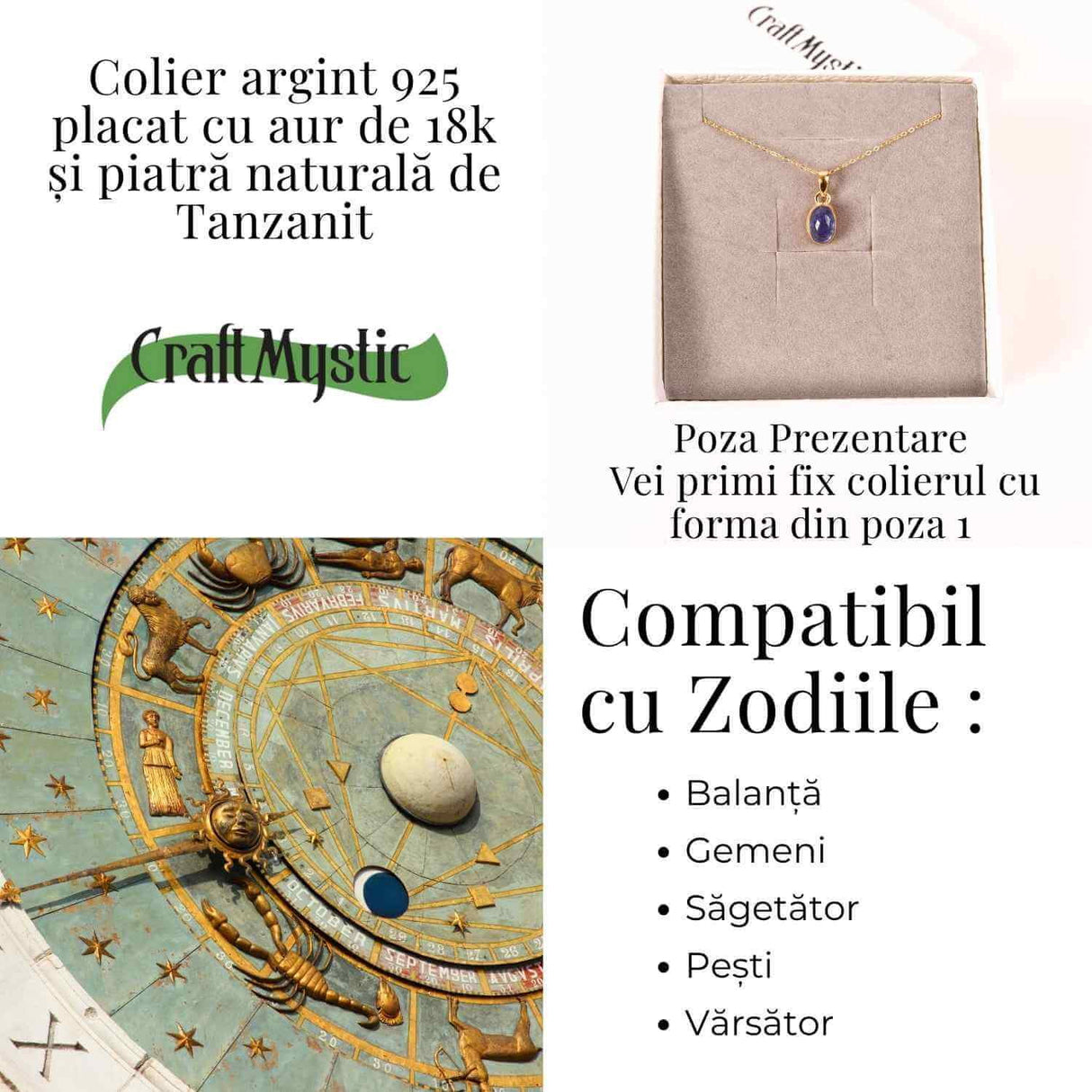 Colier Argint 925 placat cu Aur 18K si Tanzanit Lacrima - Claritate si Renastere Spirituala