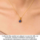 Colier Argint 925 placat cu Aur 18K si Tanzanit Rotund - Claritate si Transformare Interioara