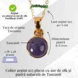 Colier Argint 925 placat cu Aur 18K si Tanzanit Rotund - Claritate si Transformare Interioara