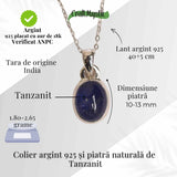Colier argint 925 cu piatra naturala Tanzanit oval - Claritate si Transformare Interioara