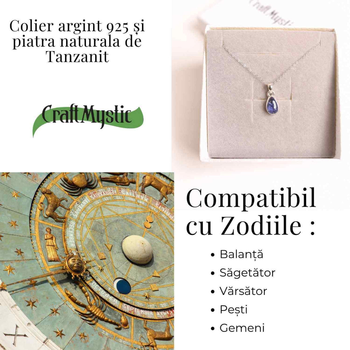 Colier argint 925 cu piatra naturala Tanzanit lacrima - Claritate, Intuitie si Renastere Interioara