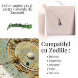 Colier argint 925 cu piatra naturala Tanzanit lacrima - Claritate, Intuitie si Renastere Interioara