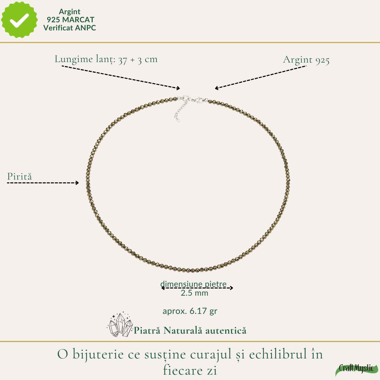 Colier argint 925 cu Pirita margele fatetate – Prosperitate si incredere