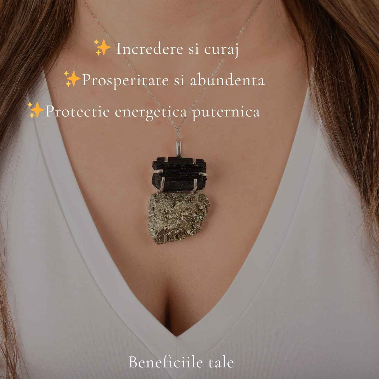 Colier argint 925 cu Pirita si Turmalina neuniform – Protectie si incredere